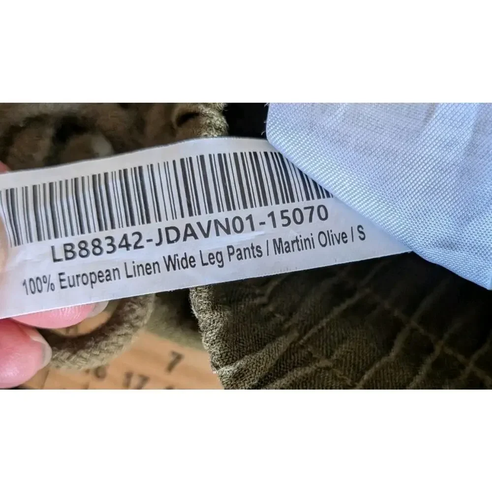 Quince Small 100% Linen Wide Leg Pants Drawstring Martini Olive Green Coastal